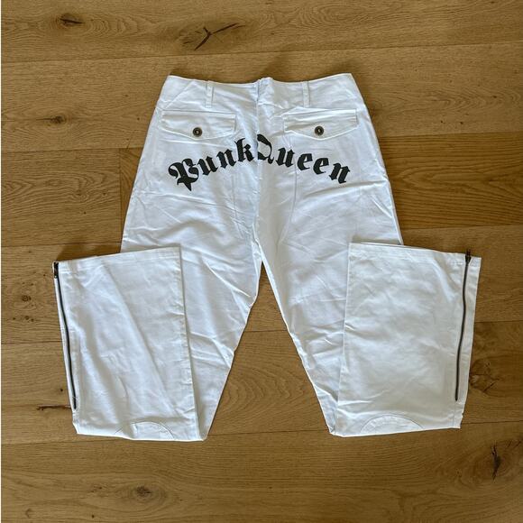 Sandi - Punk Queen Zip Leg Pants in White & Black - Picture 1 of 4